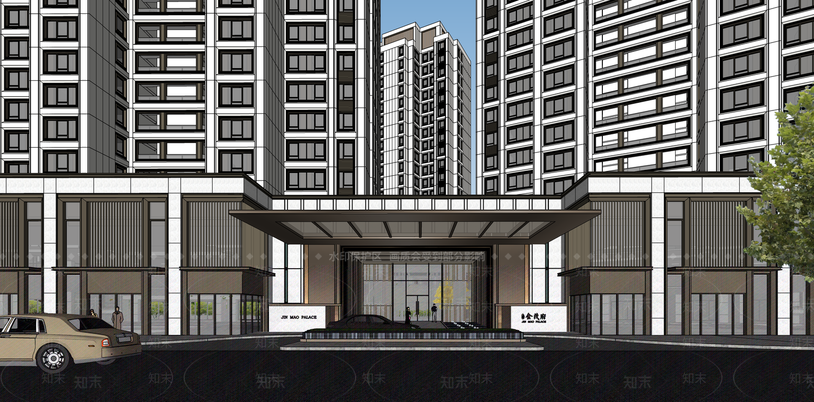 现代轻奢小区建筑SU模型下载【ID:1200511914】