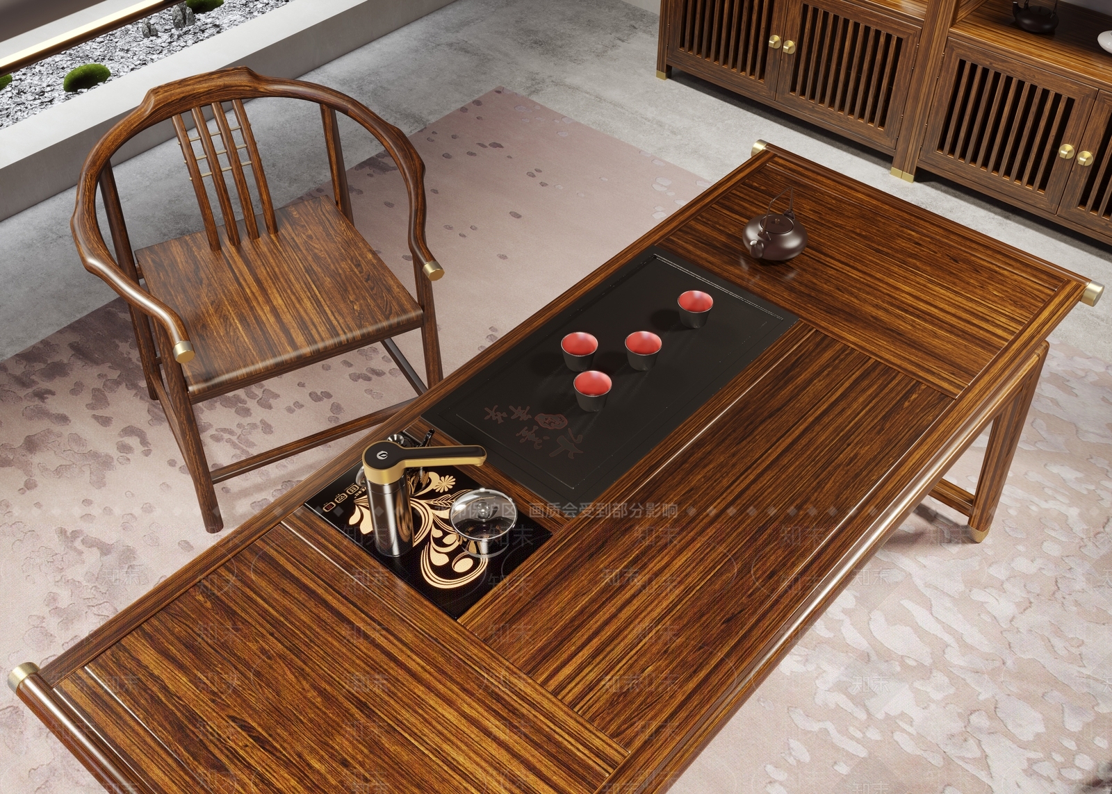 新中式茶桌椅3D模型下载【ID:1200518371】