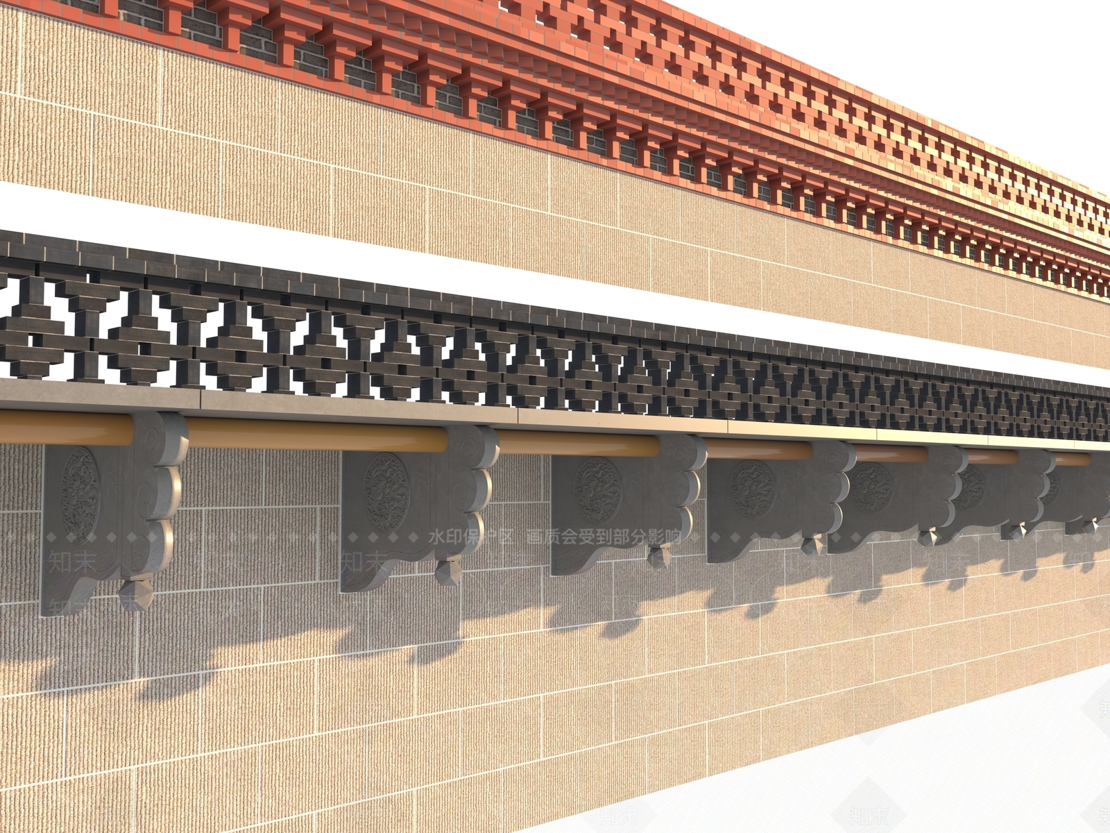 现代中式艺术风格建筑3D模型下载【ID:1200520474】