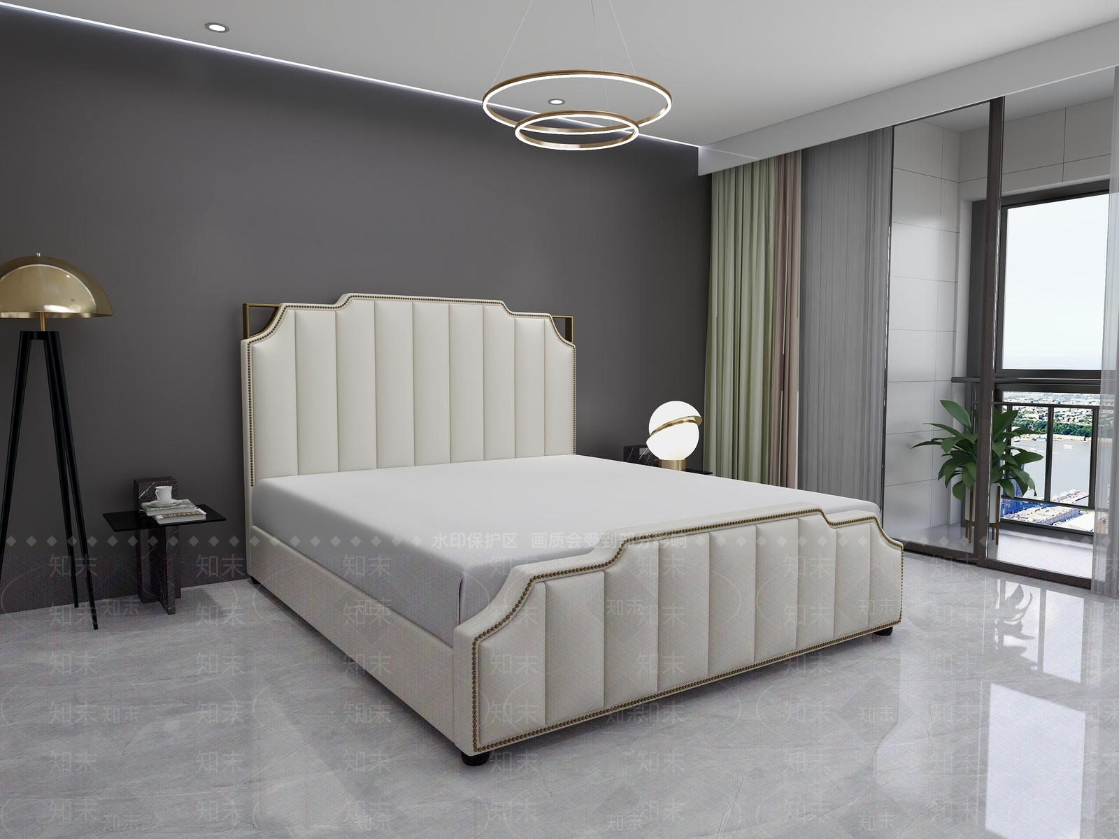 轻奢双人床3D模型下载【ID:1200522503】