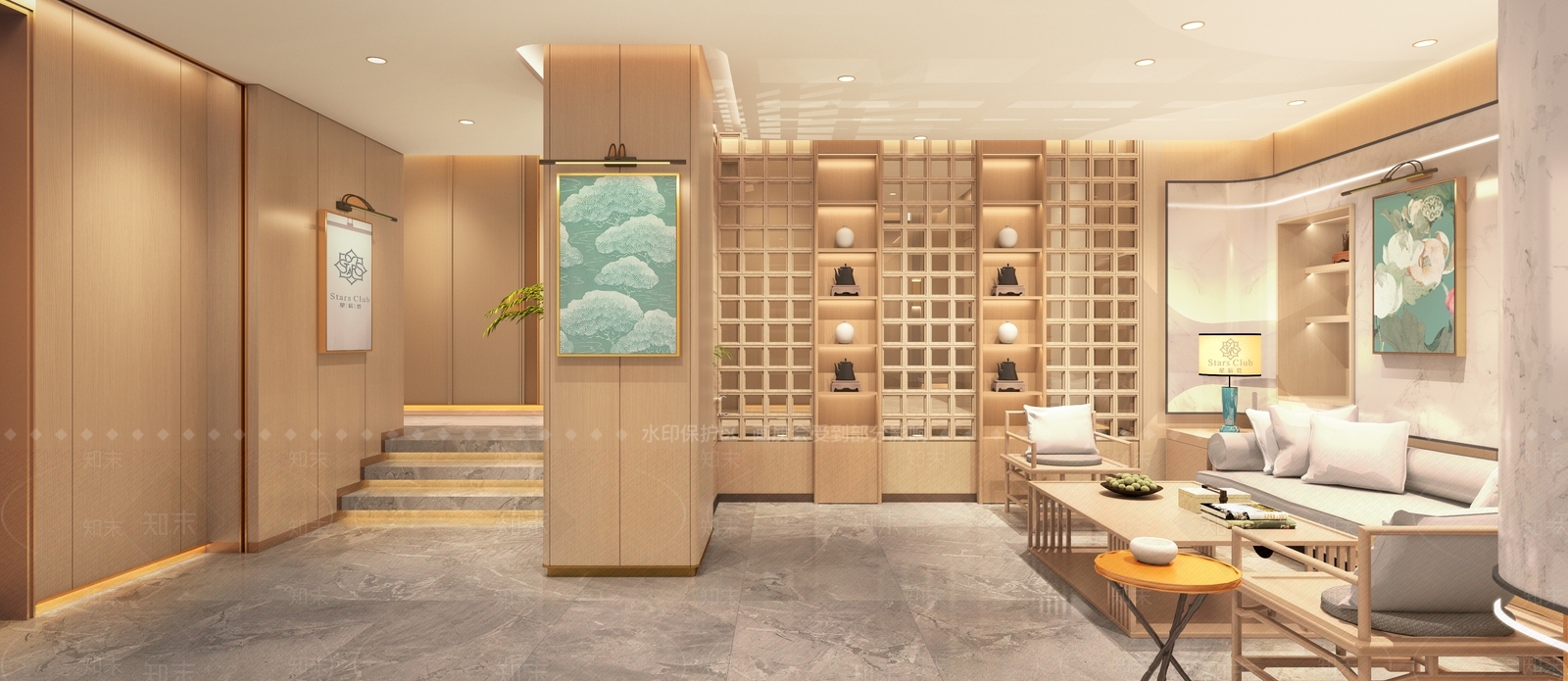 新中式原木其他酒店空间SU模型下载【ID:1200524338】