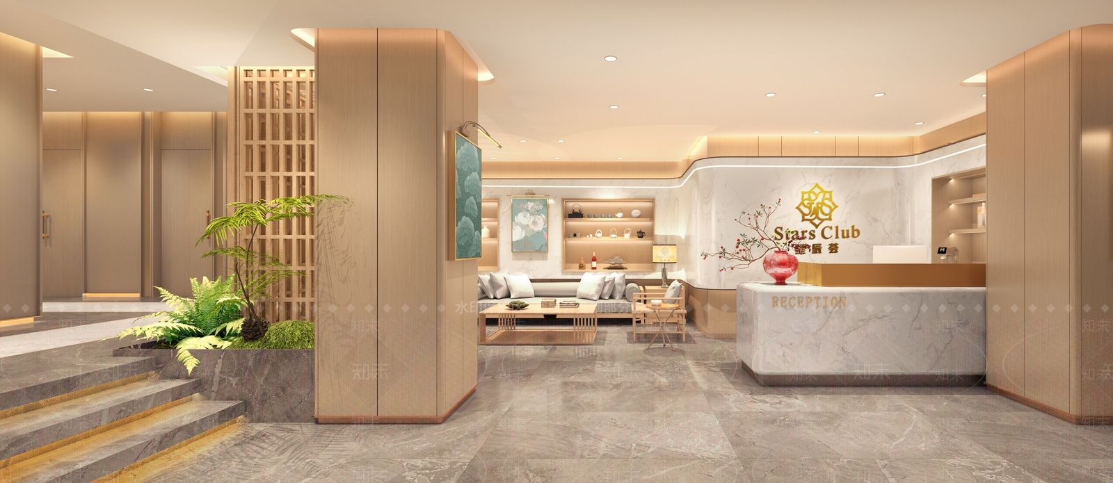 新中式原木其他酒店空间SU模型下载【ID:1200524338】