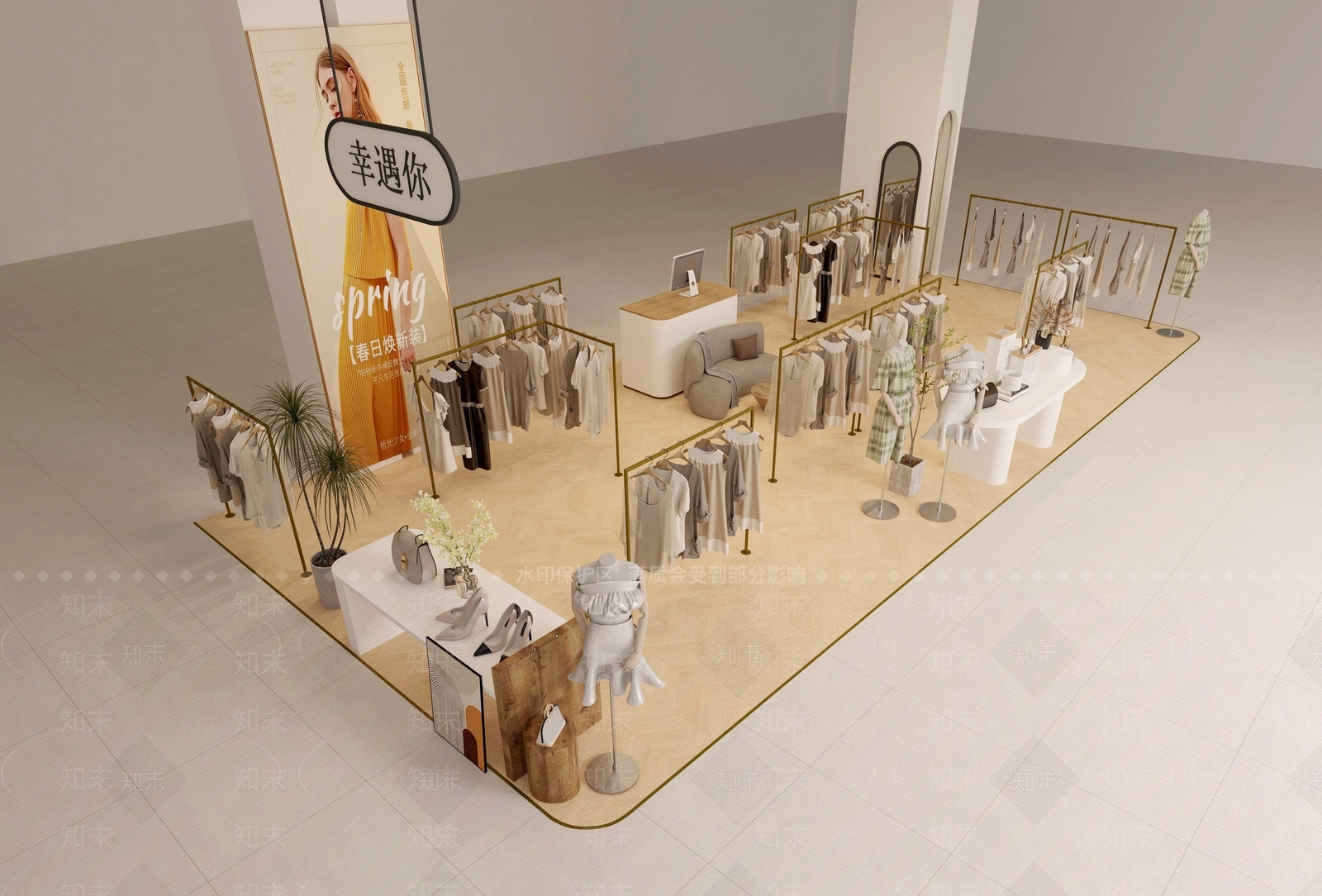 现代原木服装店3D模型下载【ID:1200533395】