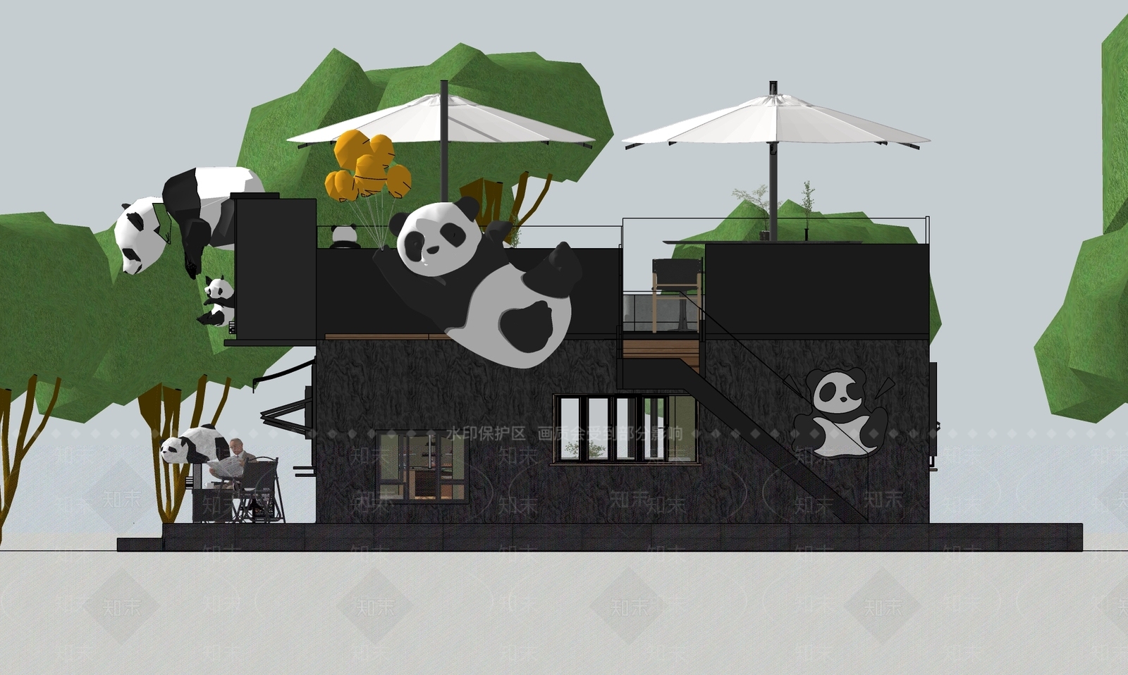 简约轻奢餐饮建筑SU模型下载【ID:1200536992】