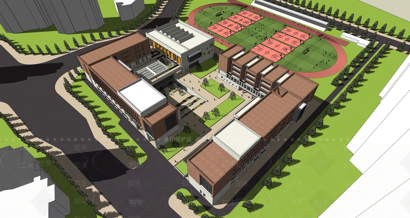 现代学校建筑SU模型下载【ID:1200537291】