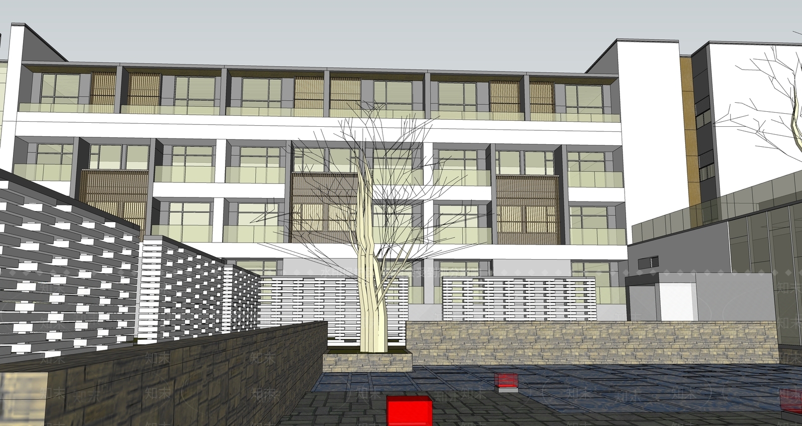 现代酒店建筑SU模型下载【ID:1200539857】