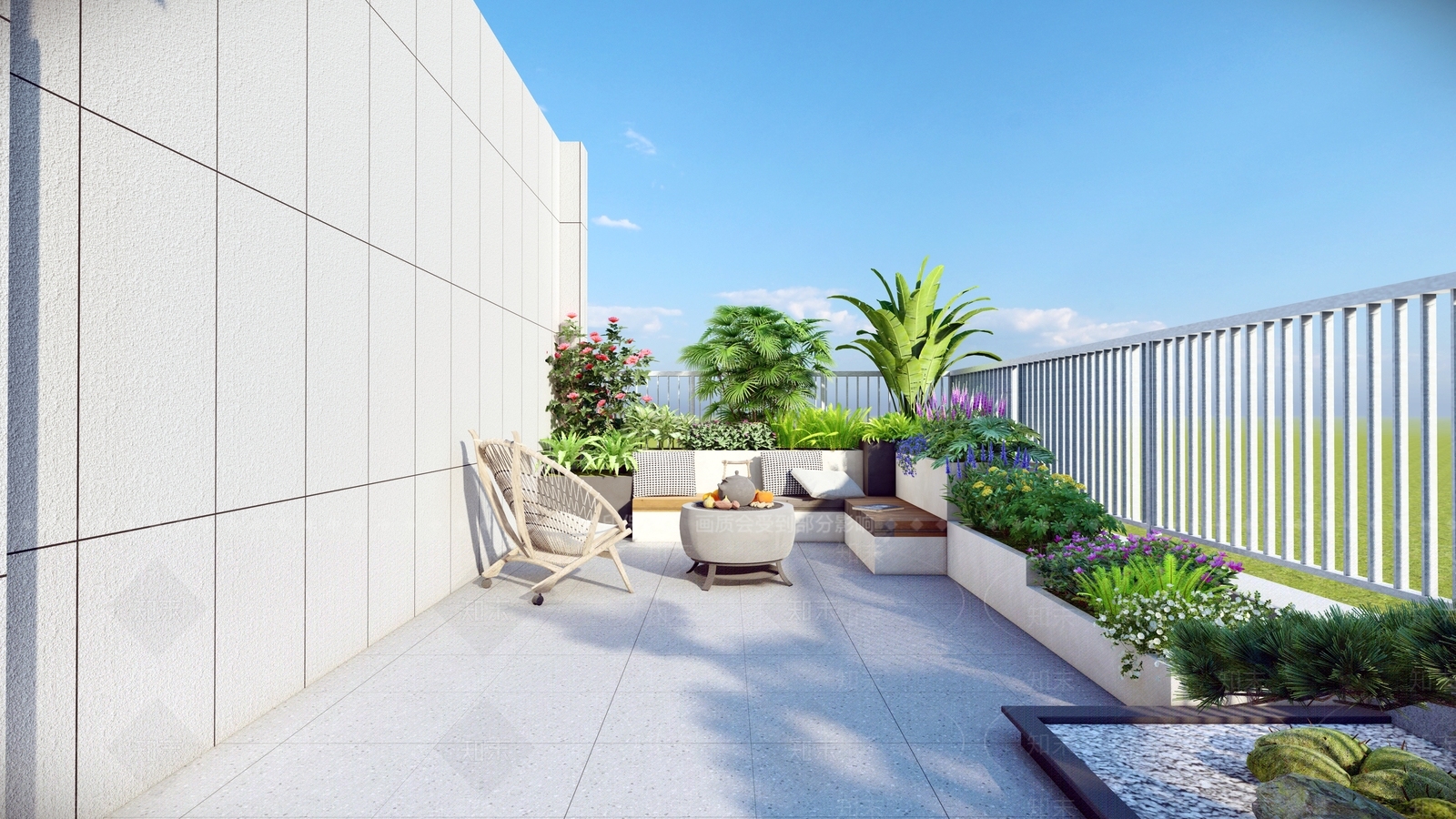 现代新中式屋顶花园SU模型下载【ID:1200540507】