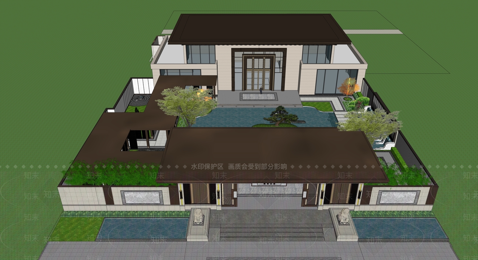 中式售楼处建筑SU模型下载【ID:1200540655】