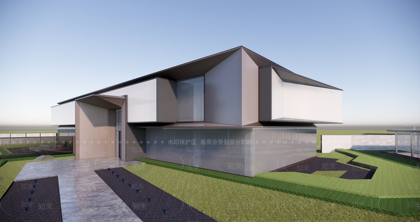 现代售楼处建筑SU模型下载【ID:1200540791】