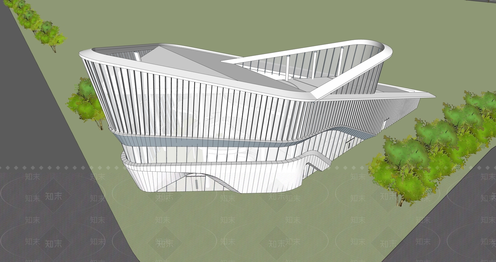 现代售楼处建筑SU模型下载【ID:1200540707】