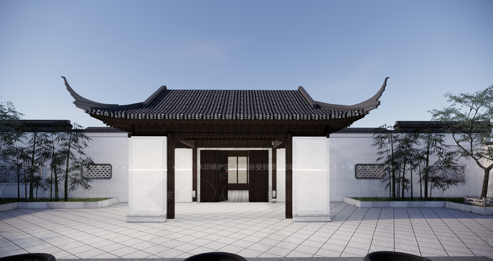 中式酒店建筑SU模型下载【ID:1200540719】