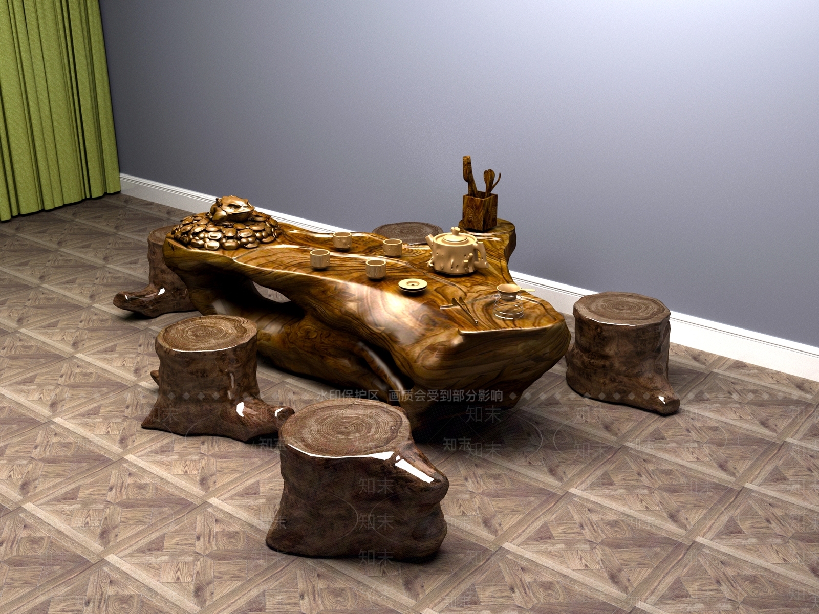 新中式中式茶桌椅3D模型下载【ID:1200541189】