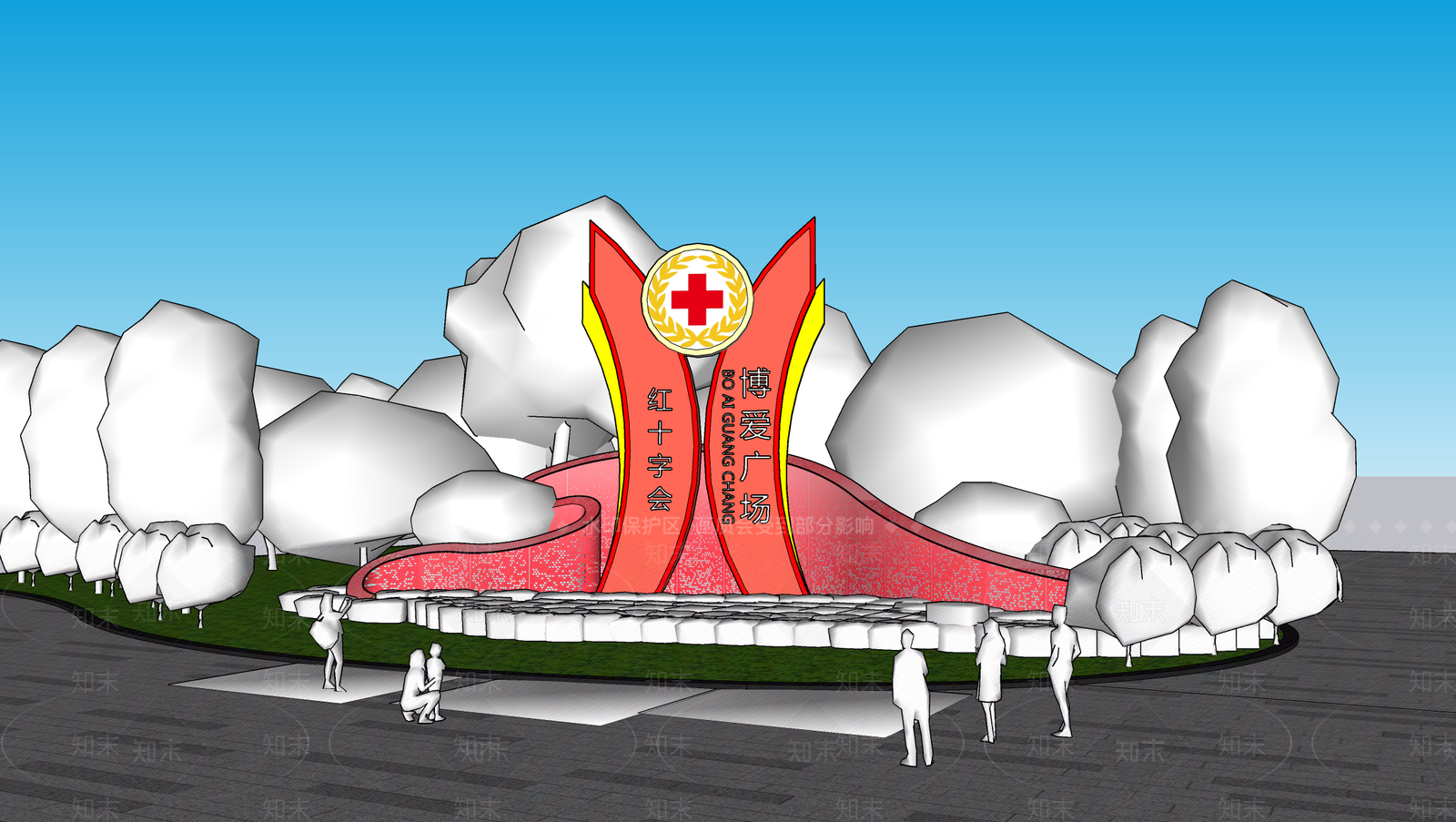 新中式现代景观公园SU模型下载【ID:1200546352】