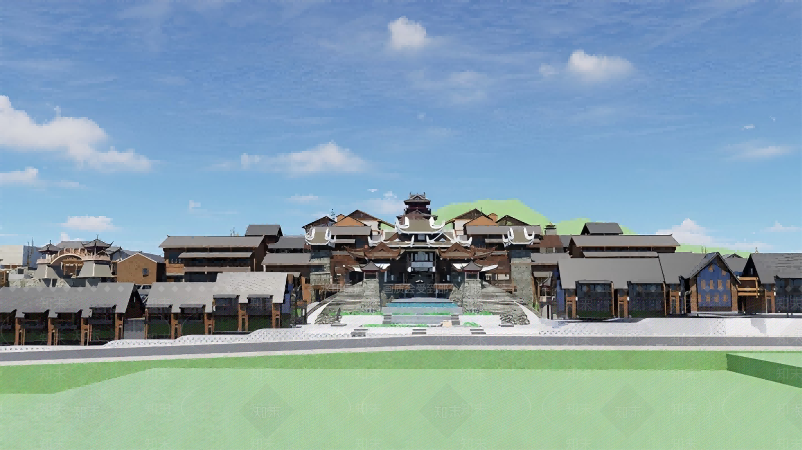 新中式中式古建筑SU模型下载【ID:1200548503】