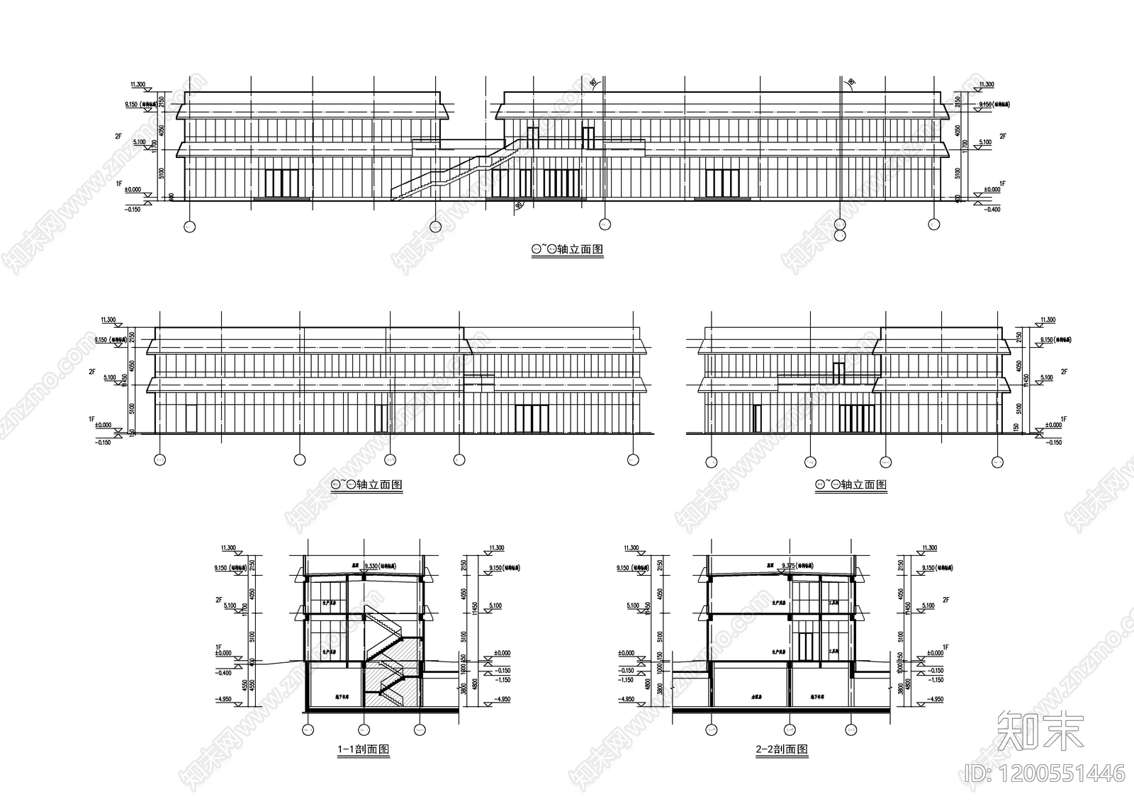 现代产业园建筑cad施工图下载【ID:1200551446】
