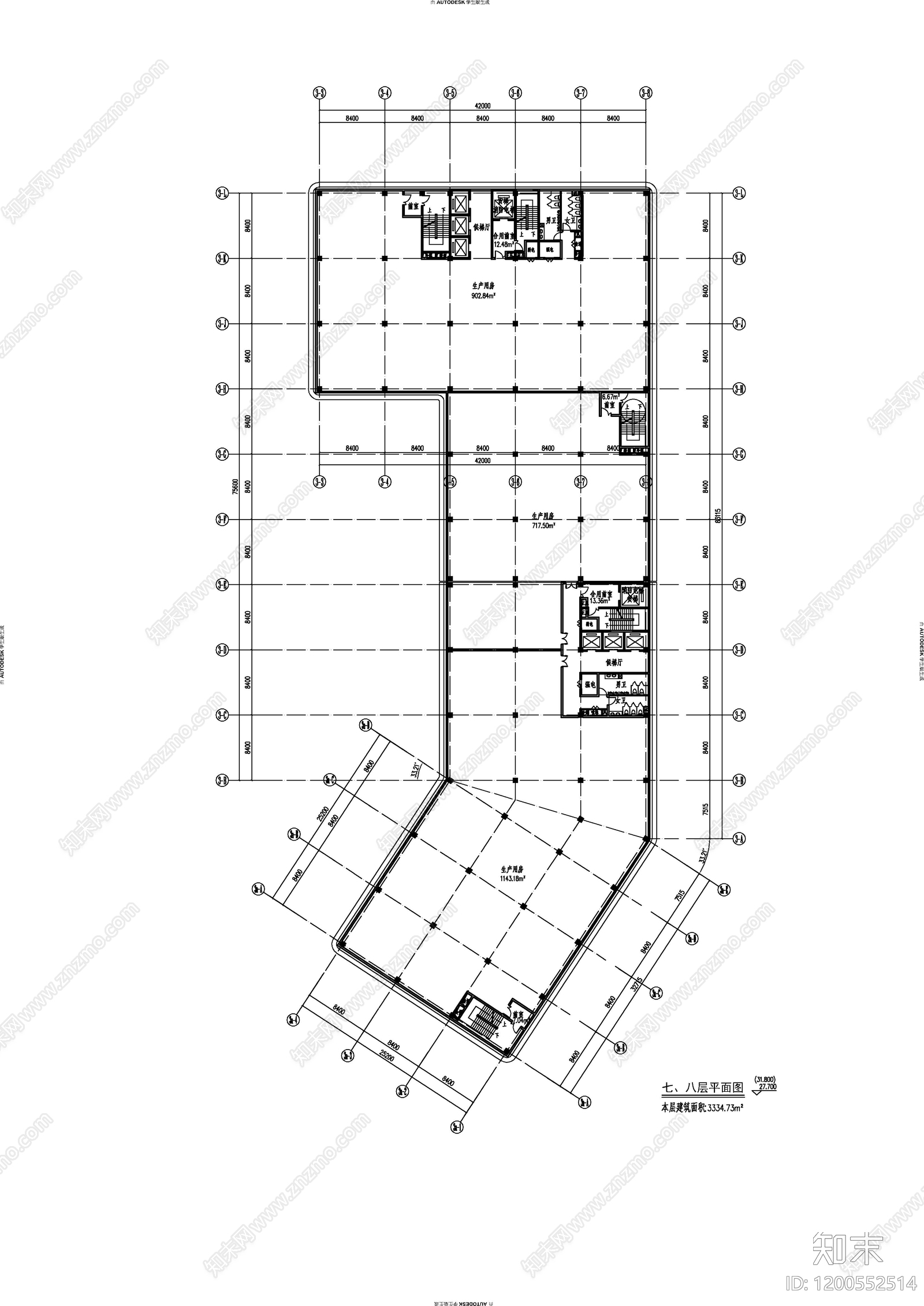 现代产业园建筑cad施工图下载【ID:1200552514】