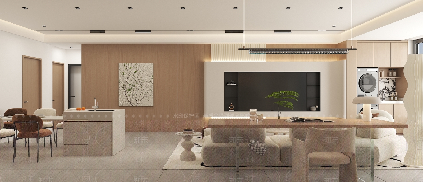 现代原木家居客厅3D模型下载【ID:1200553491】