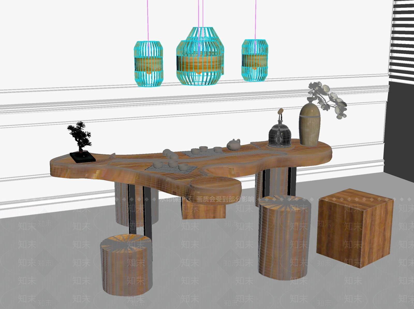 新中式中式茶桌椅3D模型下载【ID:1200556318】