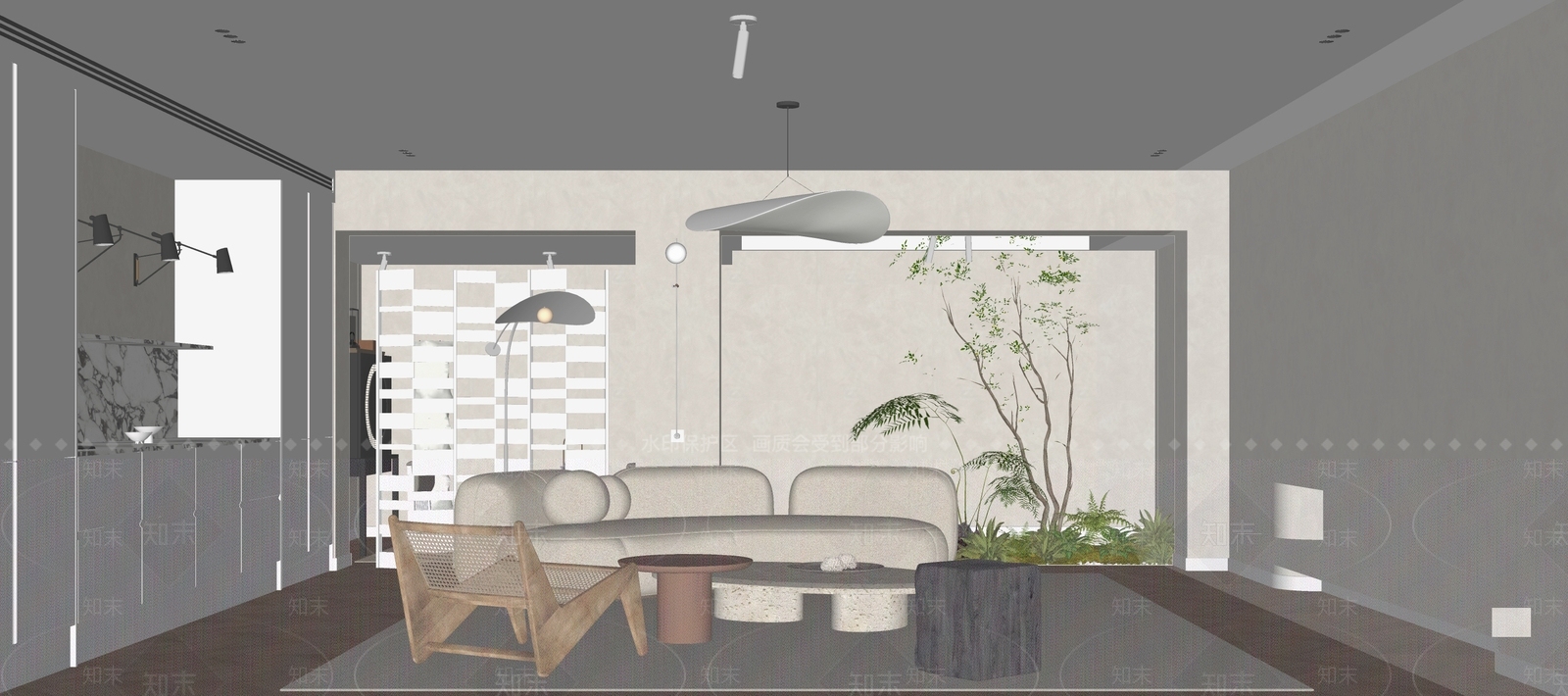 现代别墅客厅SU模型下载【ID:1200556632】