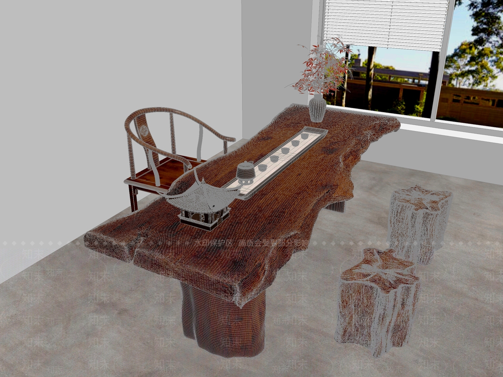新中式中式茶桌椅3D模型下载【ID:1200569327】