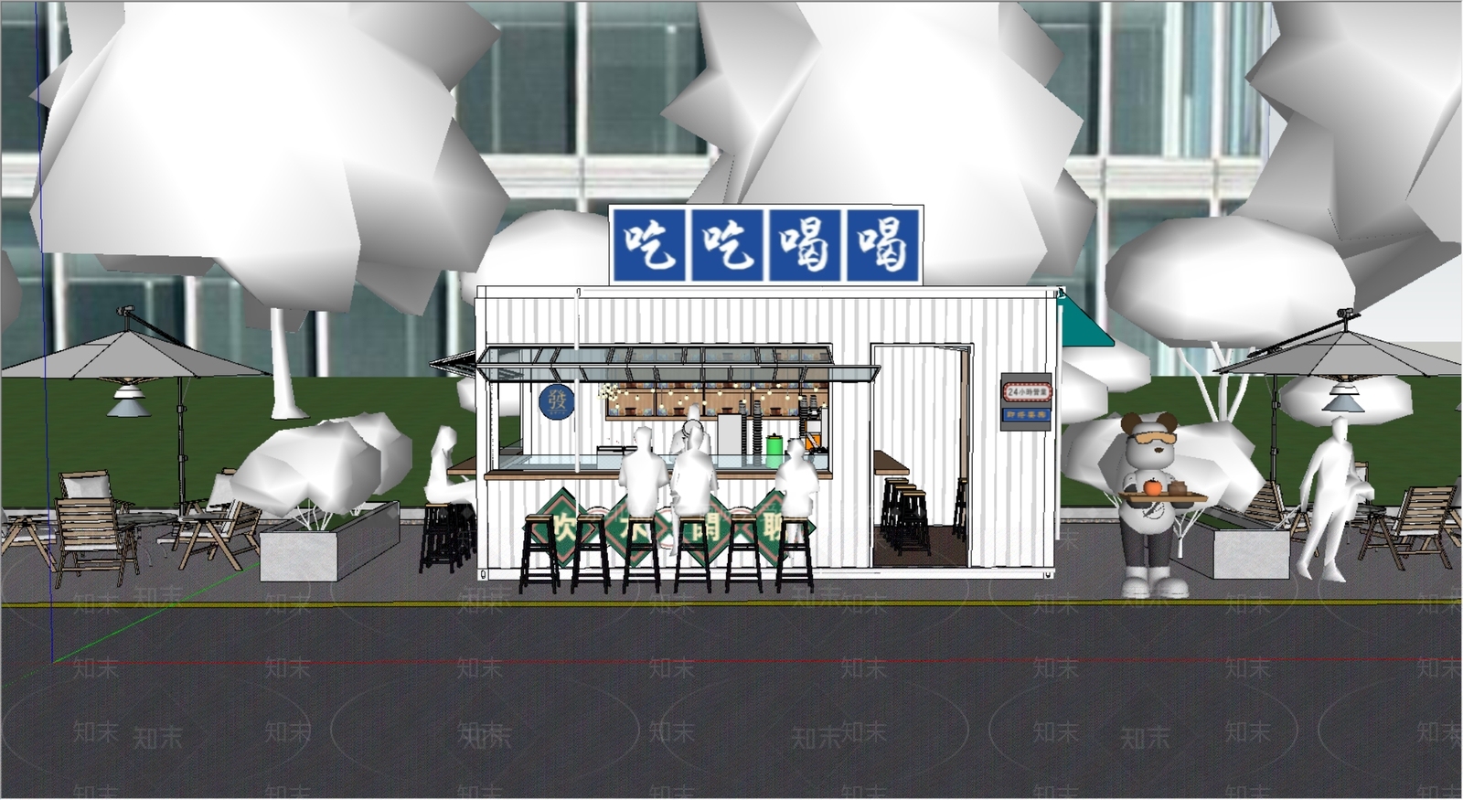 现代简约餐饮建筑SU模型下载【ID:1200570553】