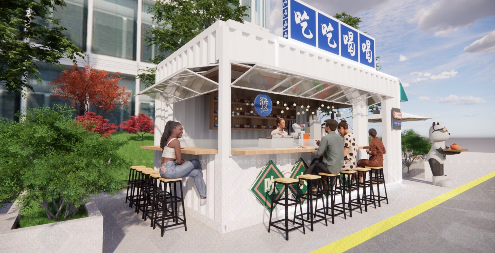 现代简约餐饮建筑SU模型下载【ID:1200570553】