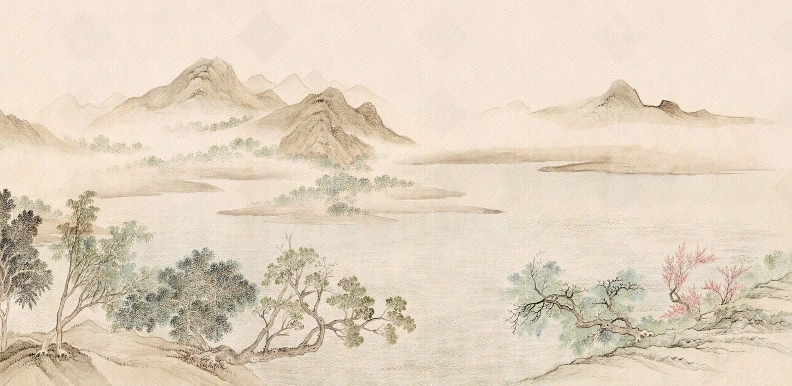 新中式禅意植物壁纸贴图下载【ID:1200573392】