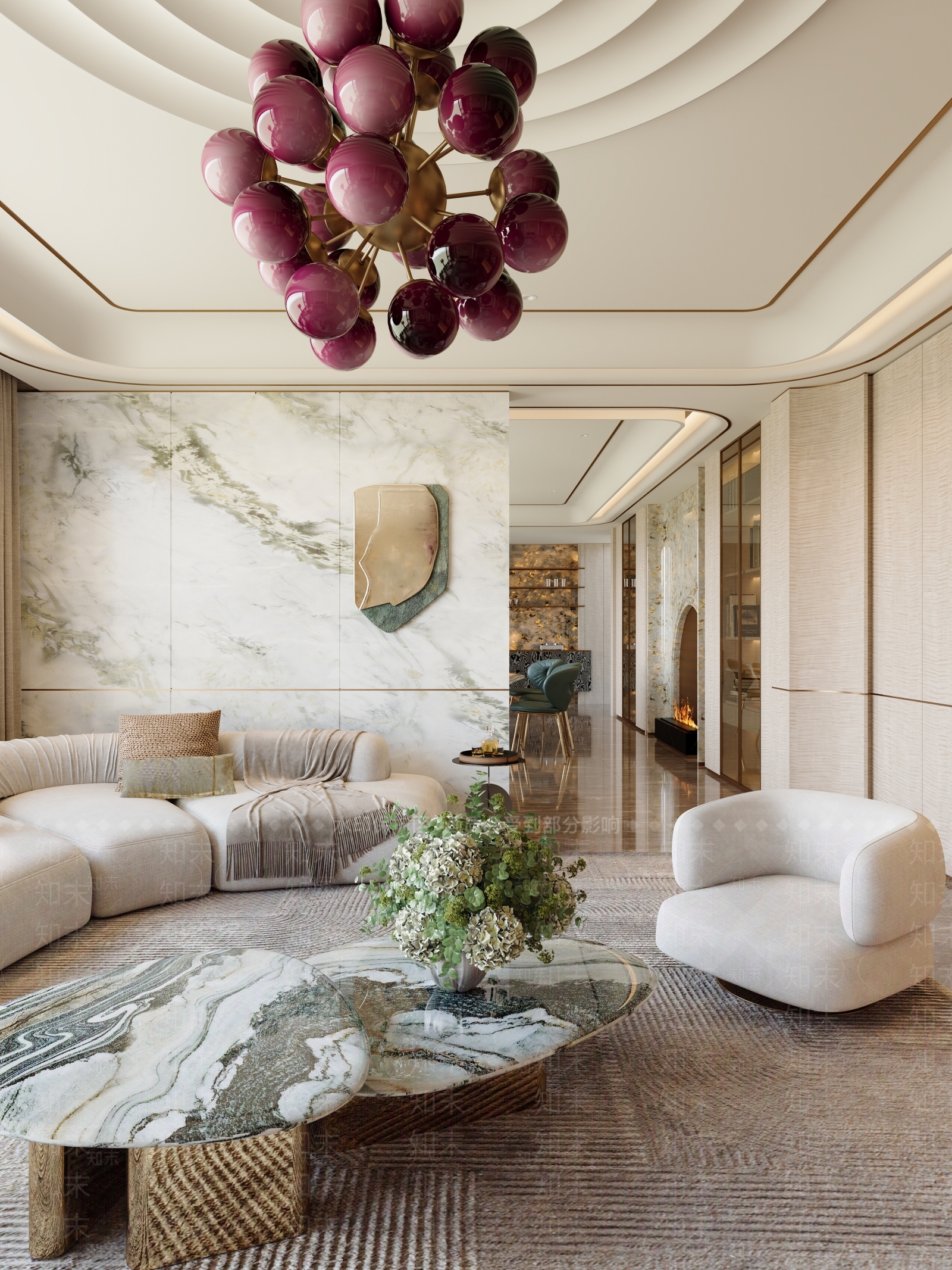 现代轻奢大平层客餐厅3D模型下载【ID:1200575006】