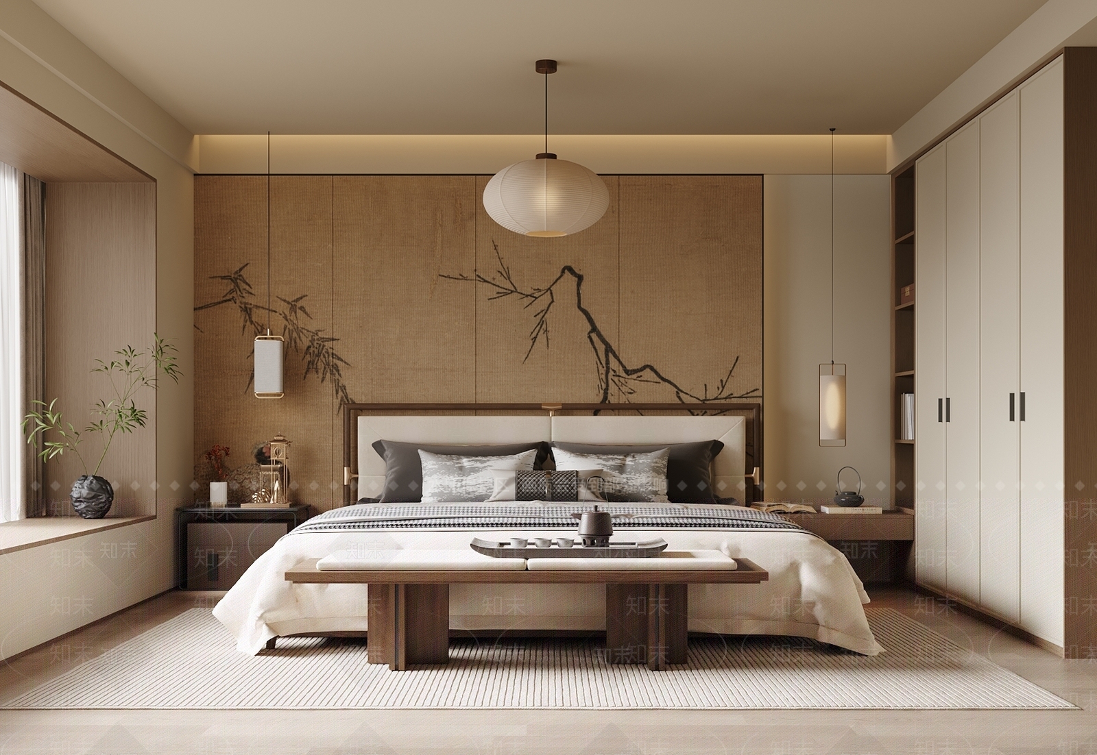 新中式禅意宋式卧室3D模型下载【ID:1200579356】