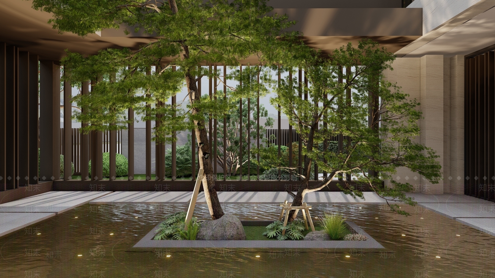现代新中式别墅庭院SU模型下载【ID:1200582207】