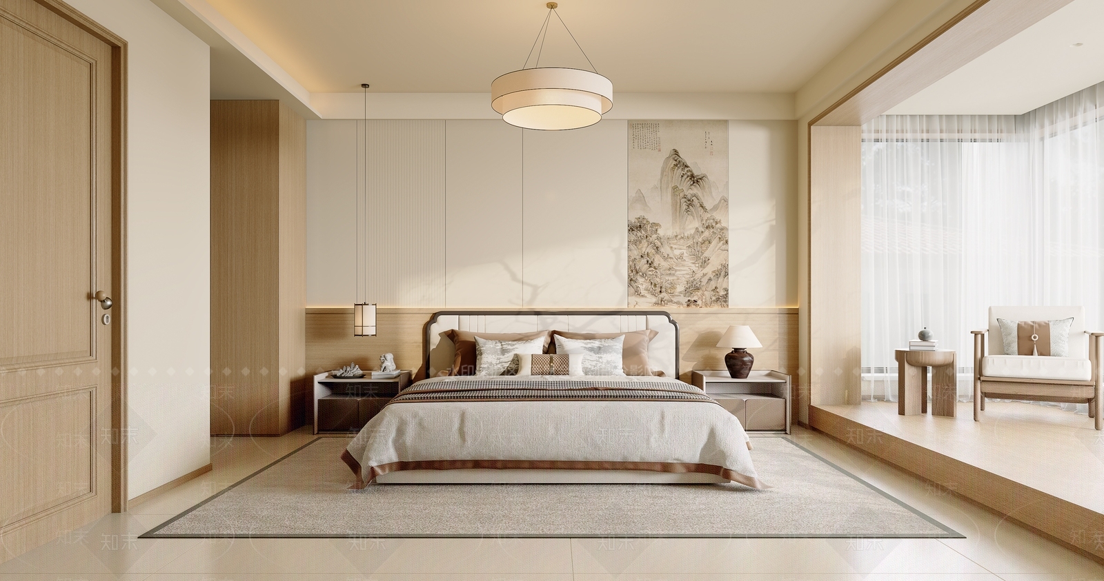 新中式禅意宋式卧室3D模型下载【ID:1200582826】