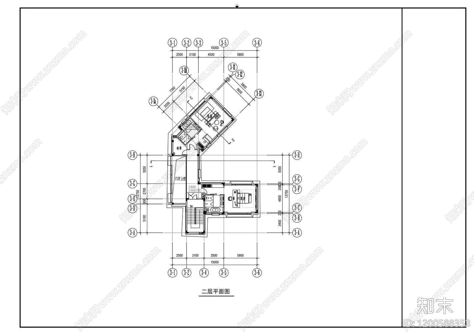 现代民宿建筑cad施工图下载【ID:1200588353】