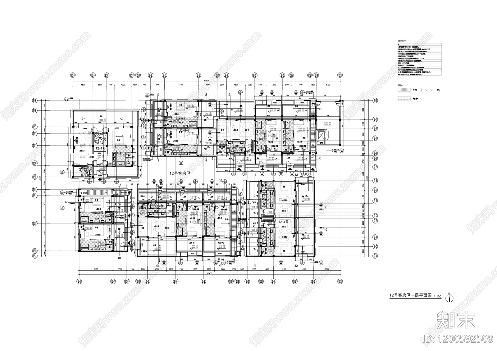 现代民宿建筑cad施工图下载【ID:1200592508】