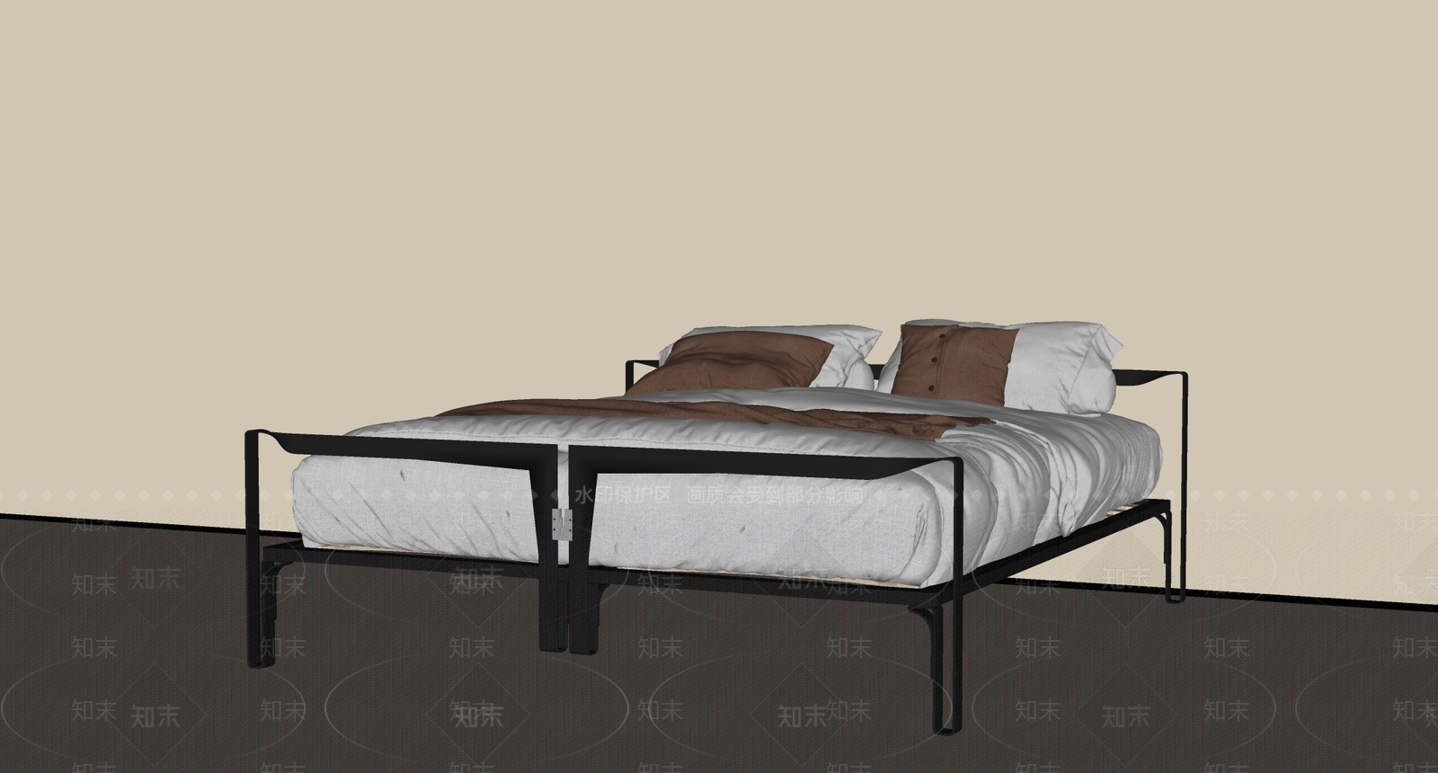 中古侘寂双人床SU模型下载【ID:1200597387】