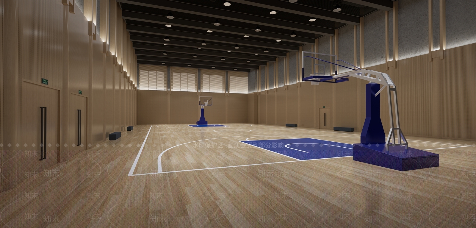 现代原木篮球场SU模型下载【ID:1200600894】