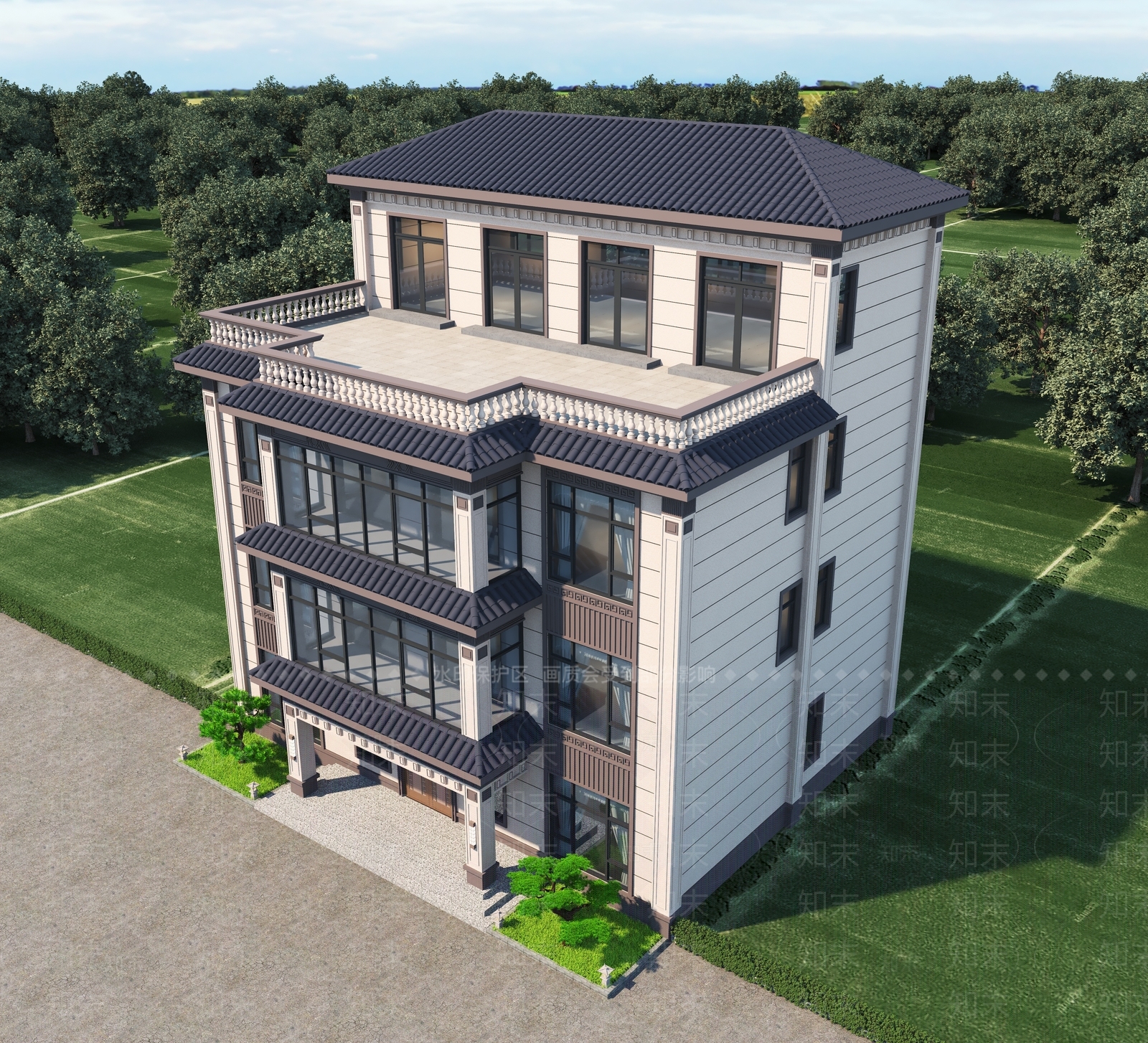 新中式独栋别墅3D模型下载【ID:1200601386】
