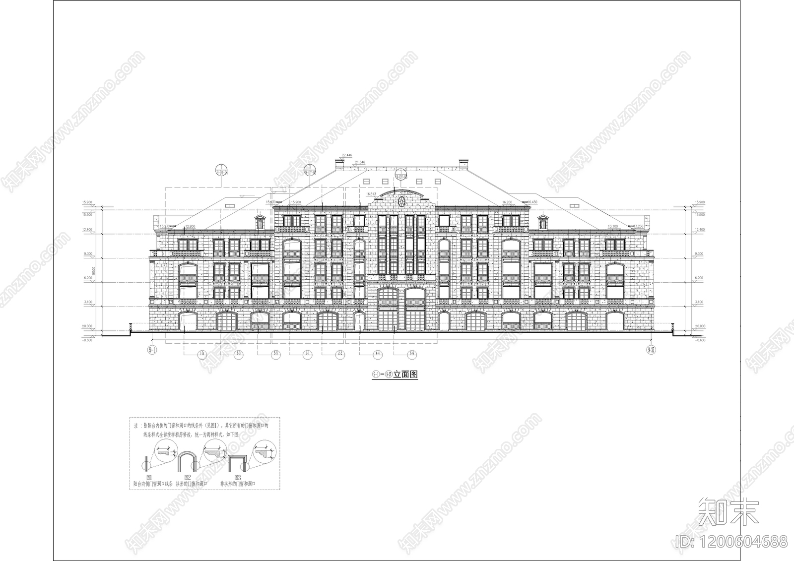 法式别墅建筑cad施工图下载【ID:1200604688】