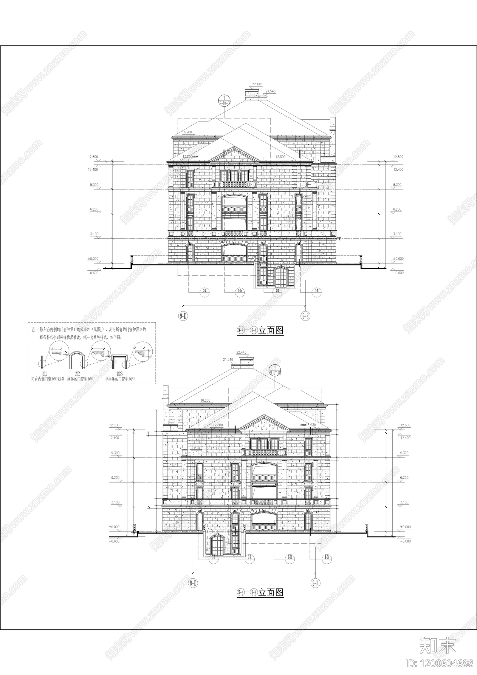 法式别墅建筑cad施工图下载【ID:1200604688】