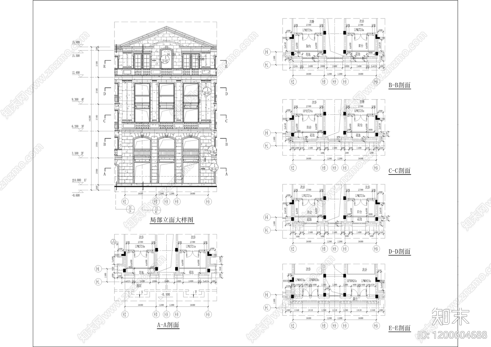 法式别墅建筑cad施工图下载【ID:1200604688】