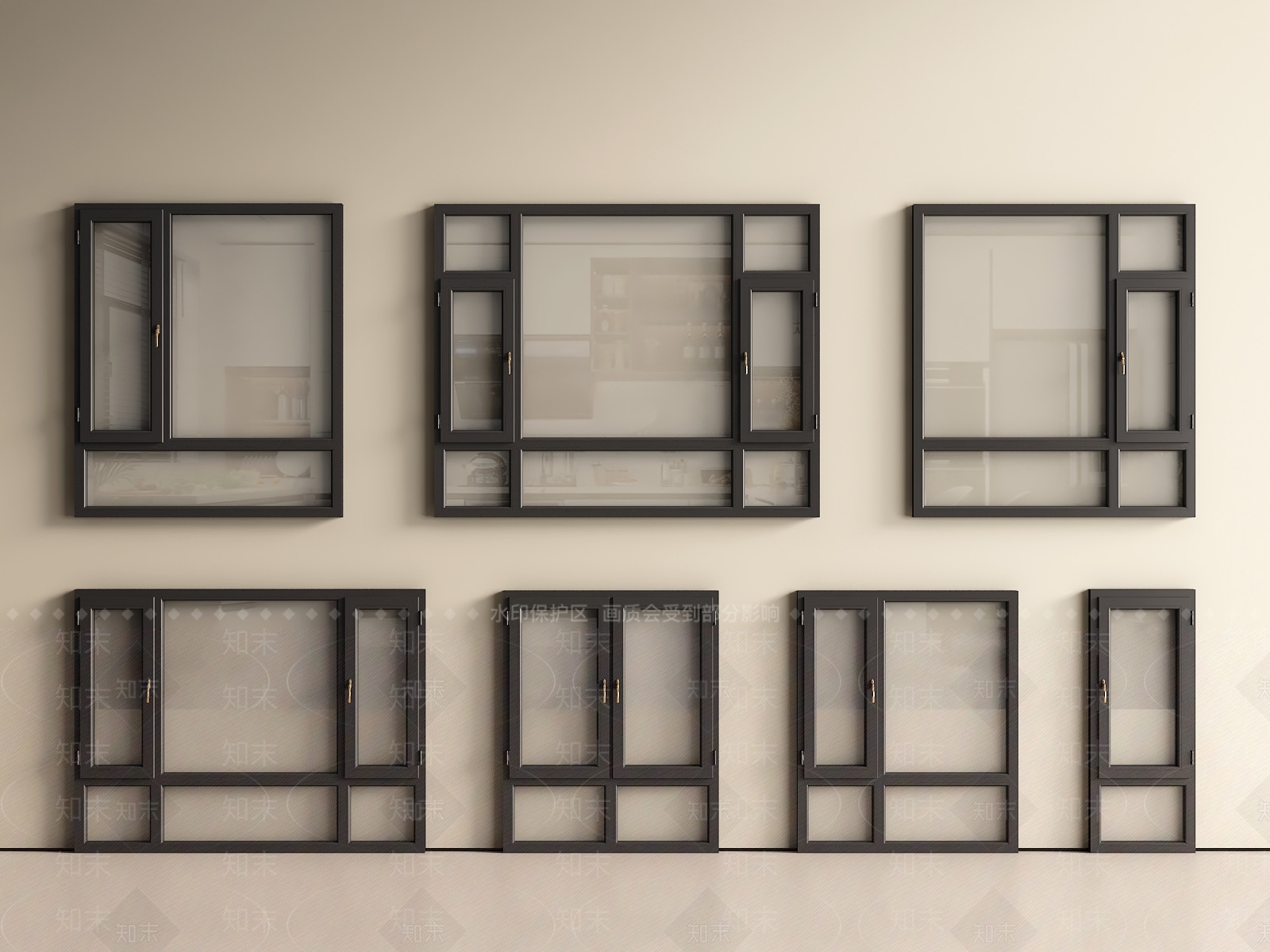 现代平开窗3D模型下载【ID:1200606862】