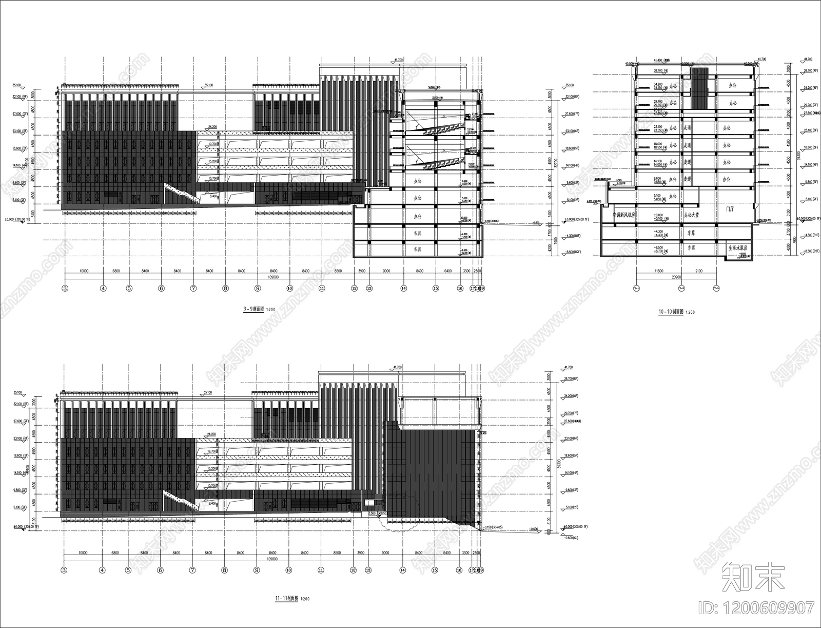 现代产业园建筑cad施工图下载【ID:1200609907】