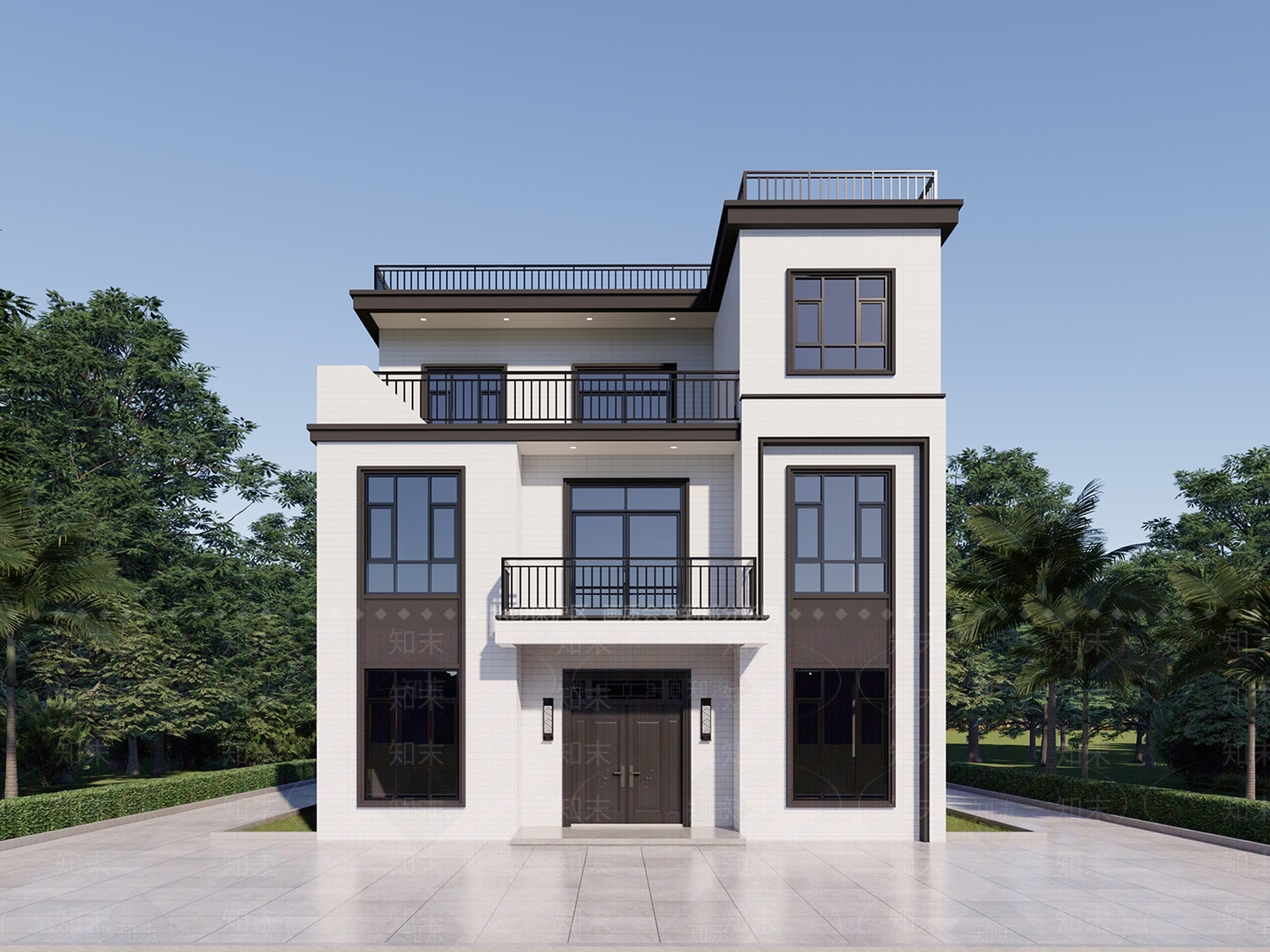 现代极简独栋别墅SU模型下载【ID:1200612381】