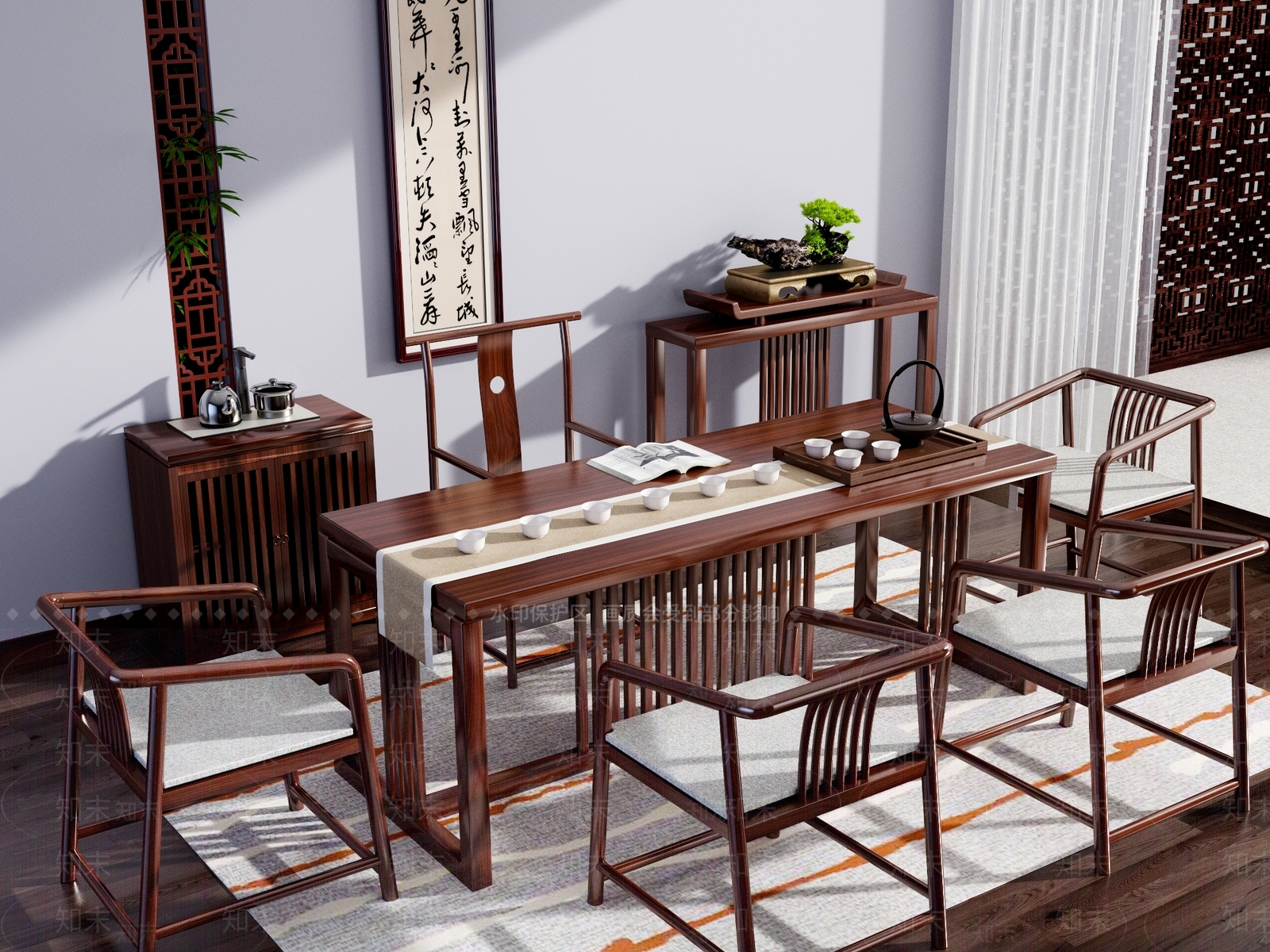 新中式中式茶桌椅3D模型下载【ID:1200616646】