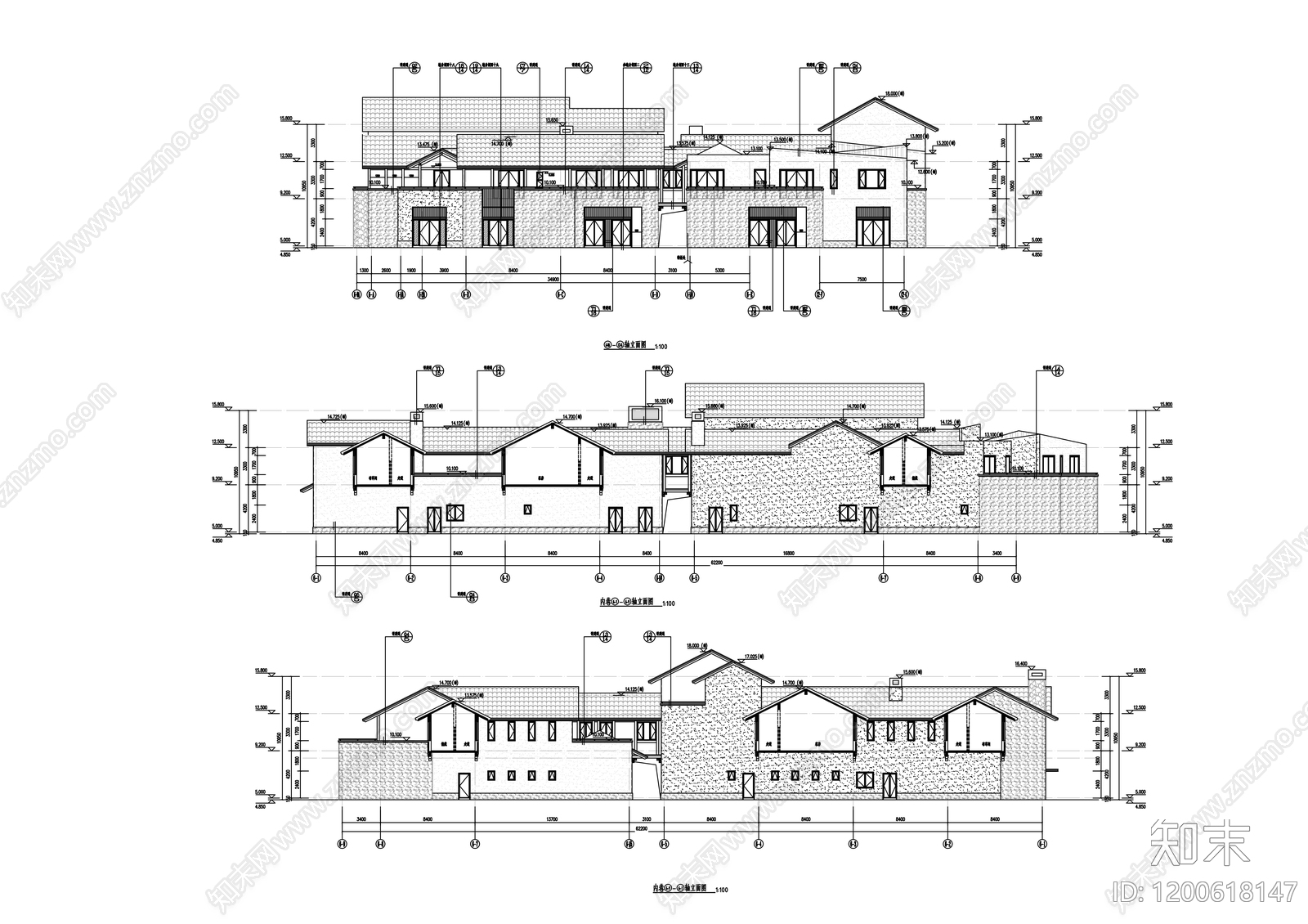 新中式民宿建筑cad施工图下载【ID:1200618147】