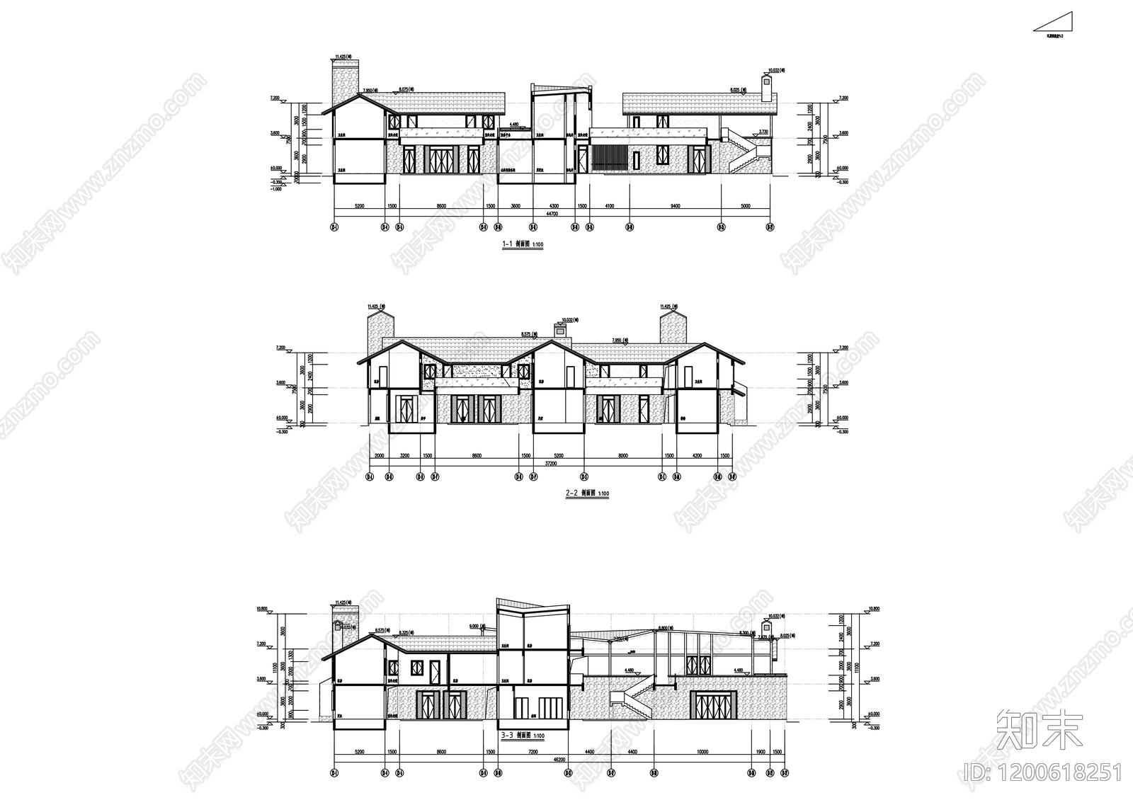 新中式民宿建筑cad施工图下载【ID:1200618251】