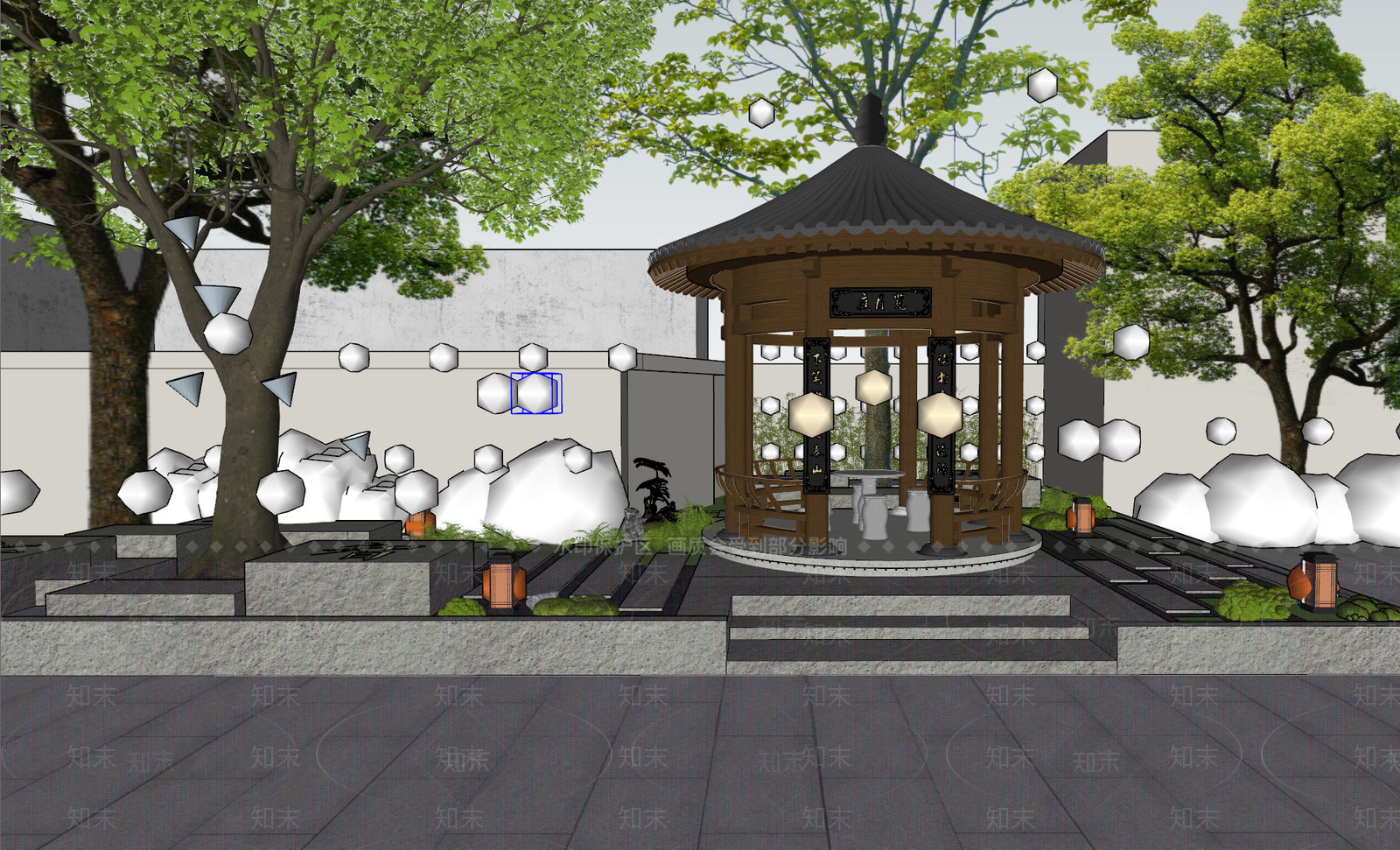 新中式中古古建筑SU模型下载【ID:1200618997】