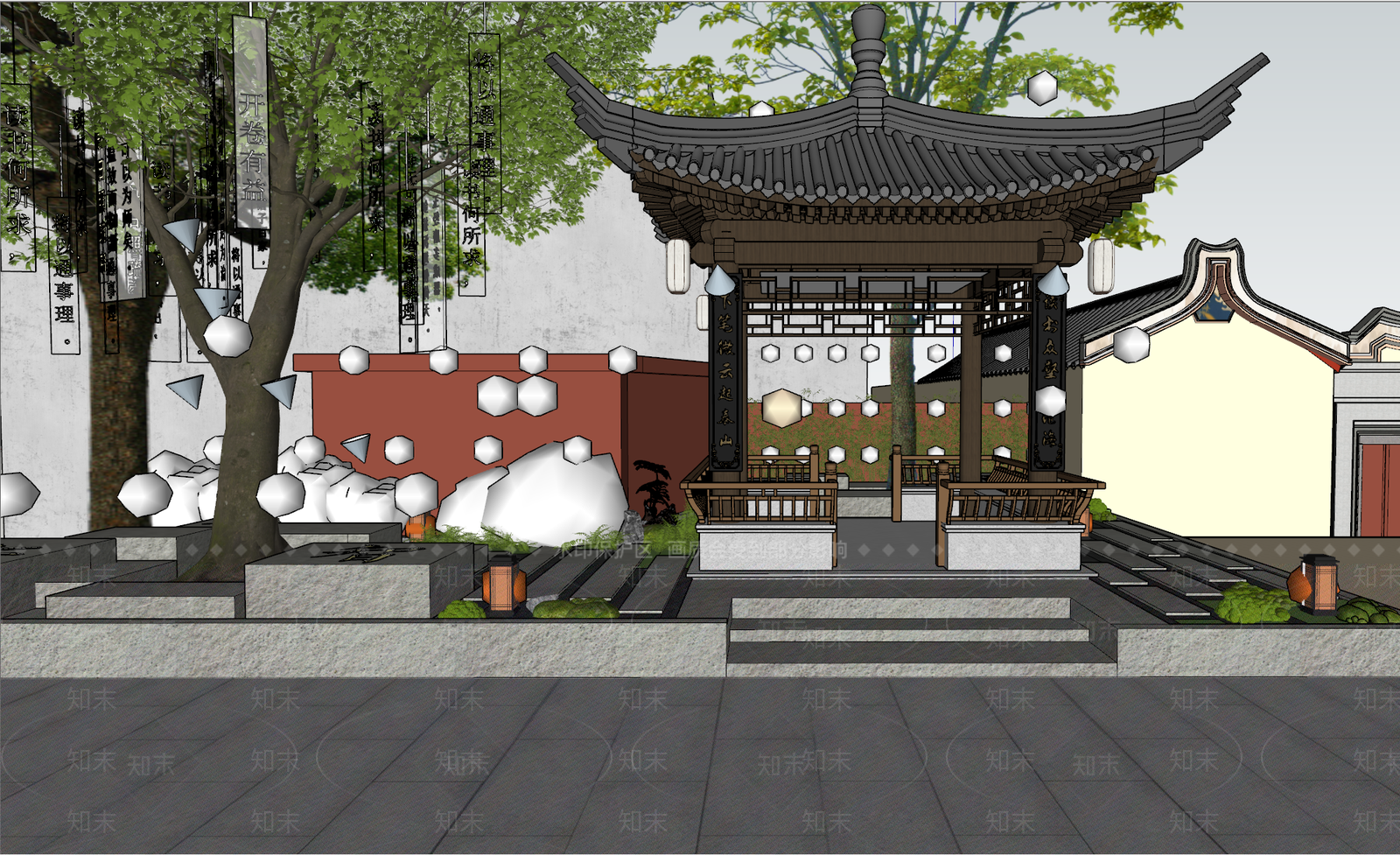 新中式侘寂古建筑SU模型下载【ID:1200619030】