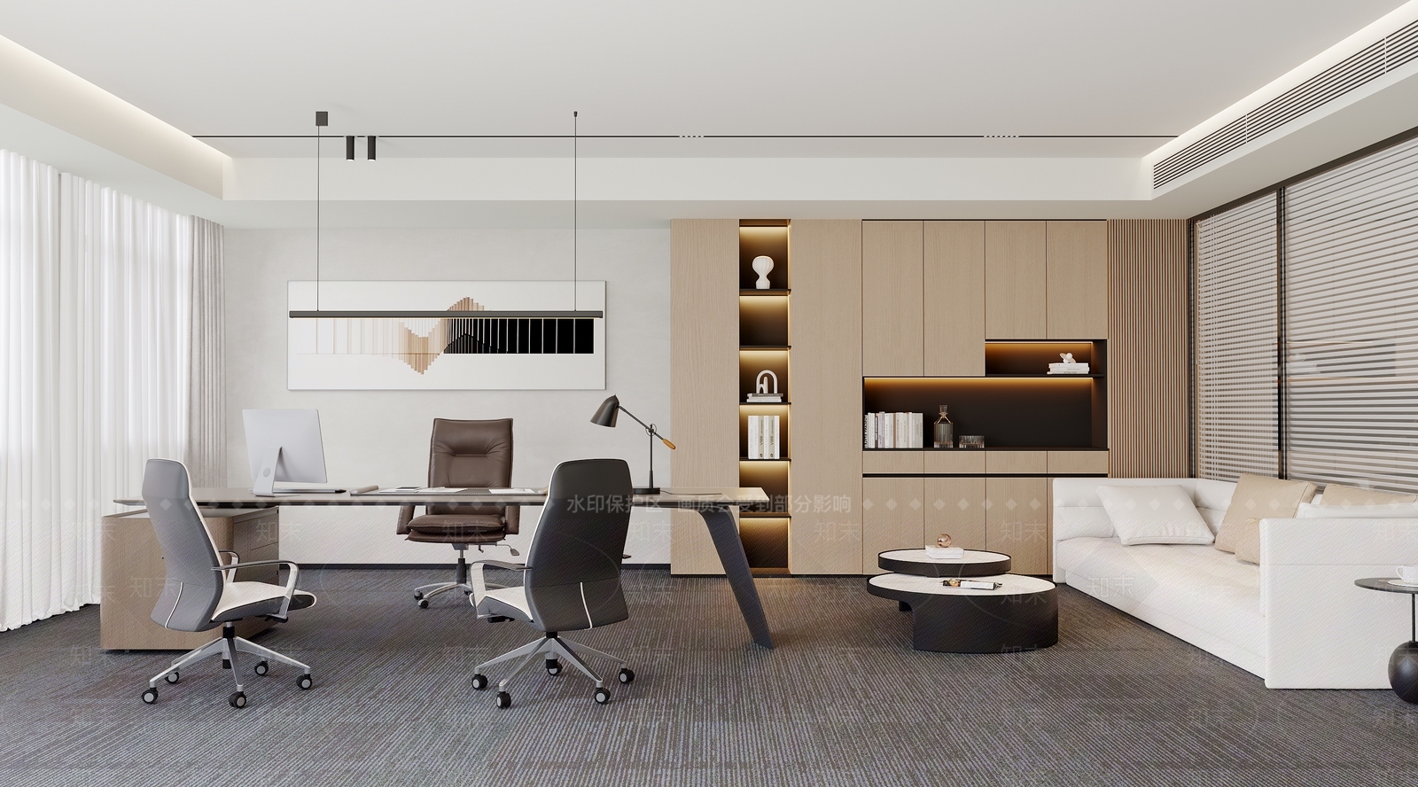 现代原木经理办公室3D模型下载【ID:1200621472】