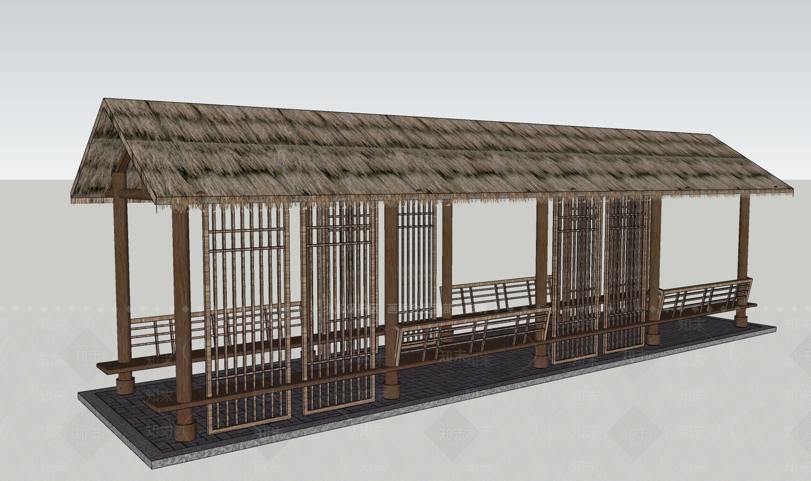 中式日式廊架SU模型下载【ID:1200629318】