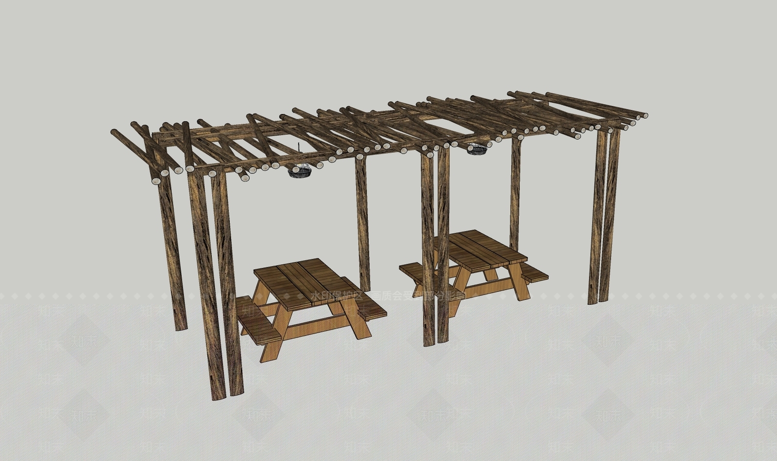 中式日式廊架SU模型下载【ID:1200629902】